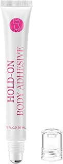 Geiserailie 1 Pcs Roll On Body Adhesive with Metal Tip Roller Ball, 1oz Sweat Resistant Stay On Body Adhesive, Clear & Non Toxic Liquid Clothing Tape for Stockings, Wigs,Glitter & More, Residue Free