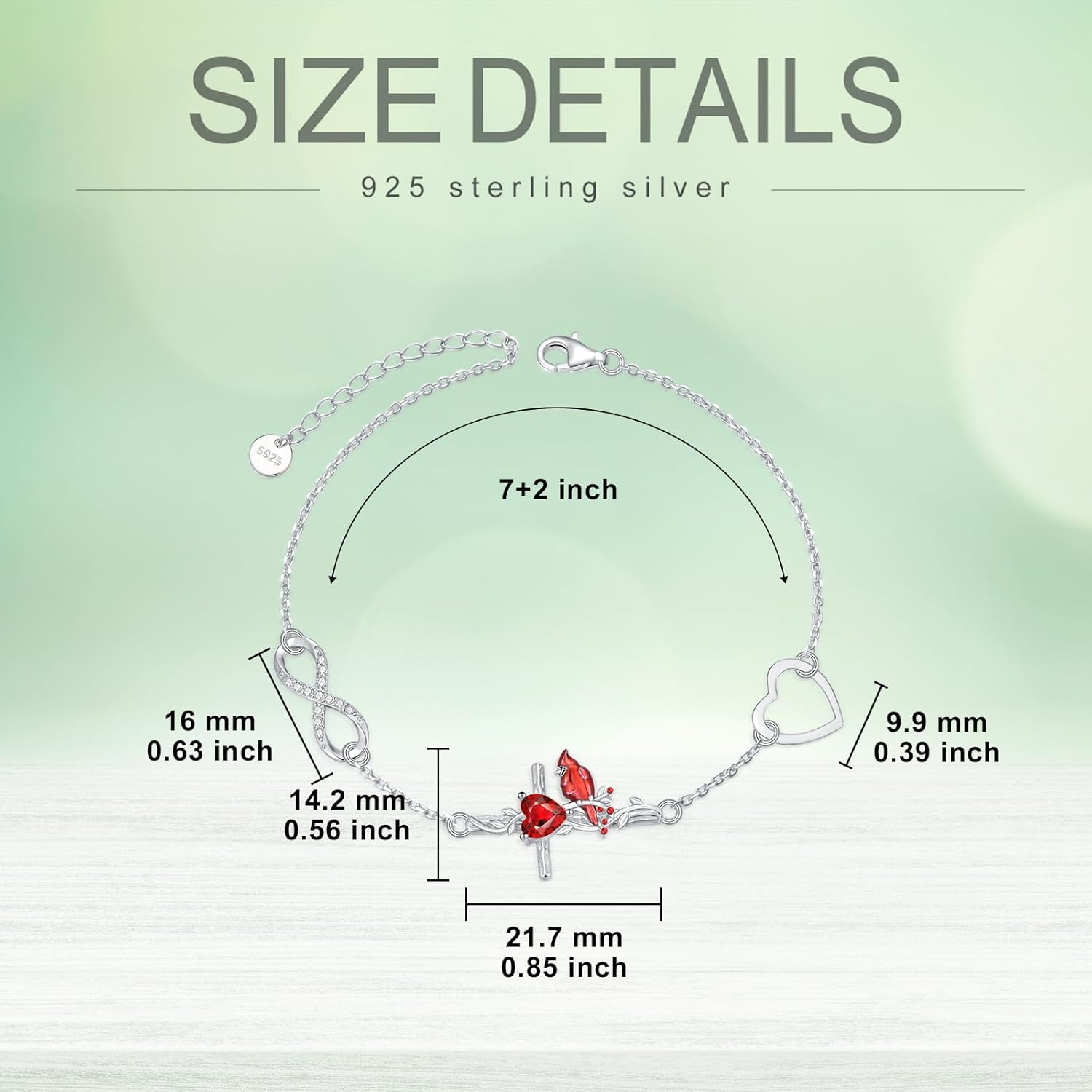 Red Cardinal Bird Bracelet for Women Natural Garnet 925 Sterling Silver Cardinal Cross Bracelet Memorial Sympathy Jewelry Cardinal Bird Gifts for Loss of Loved