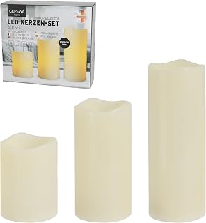 3er Set LED Kerzen Echtwachs-Optik Outdoor | 3 Größen Kunststoff elfenbein | Fla