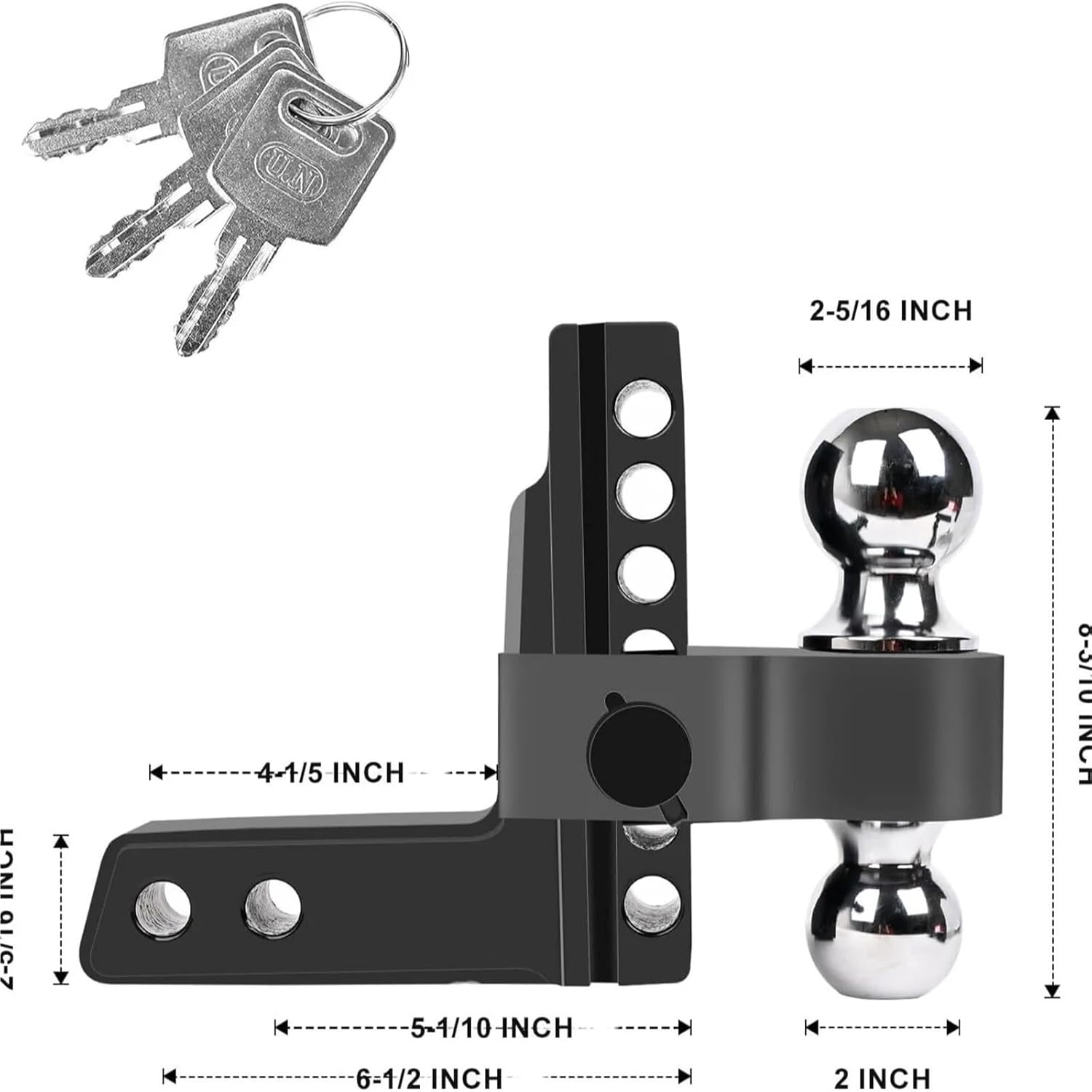 Replacement High-Tensile Adjustable Aluminum Trailer Hitch Arm 6-Inch with Pin Lock Dual-Ended Tow