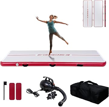 Inflatable Gymnastics Mat - 10 Thick & Premium Heat Sealed Process, 1+1 Double-layer PVC Fitness Mats with Electric Pump, Repair Kit & Backpack - Multi-Scene exercise Mat Use for Outdoor