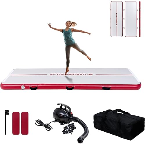 Inflatable Gymnastics Mat - 10’ Thick & Premium Heat Sealed Process, 1+1 Double-layer PVC Fitness Mats with Electric Pump, Repair Kit & Backpack - Multi-Scene exercise Mat Use for Outdoor