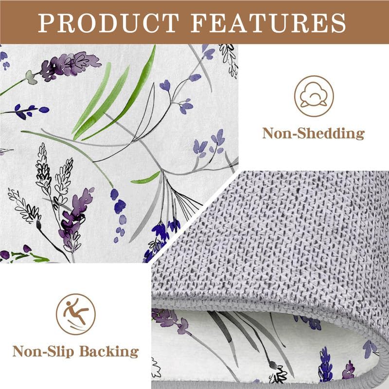 Miniatura 6 de Alfombra de área pequeña color morado de 2 x 3 pulgadas, lavable, alfombra de entrada con estampado de salvia, suave, antideslizante, para puerta