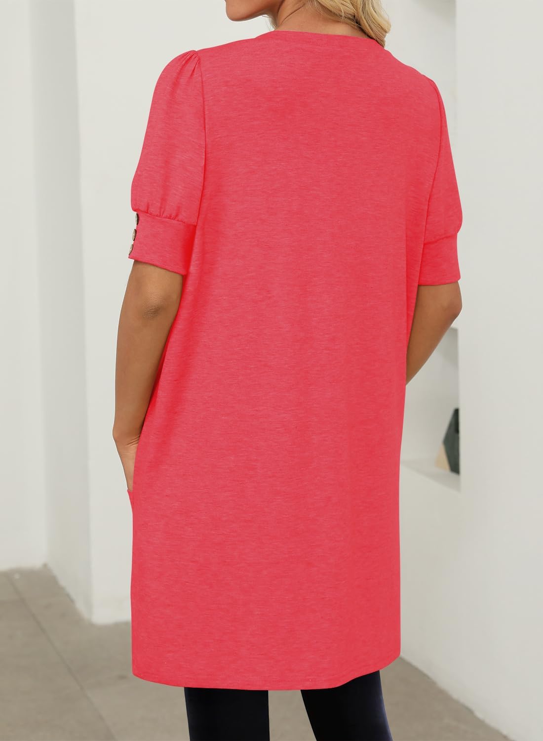 KISSMODA Womens Summer Tunic Tops for Leggings Casual Short Sleeve Long Shirts with Pockets - Image 5