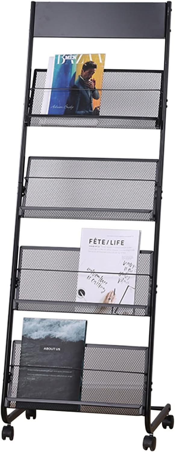 Magazine Rack Rolling Brochure Display Holder, Portable