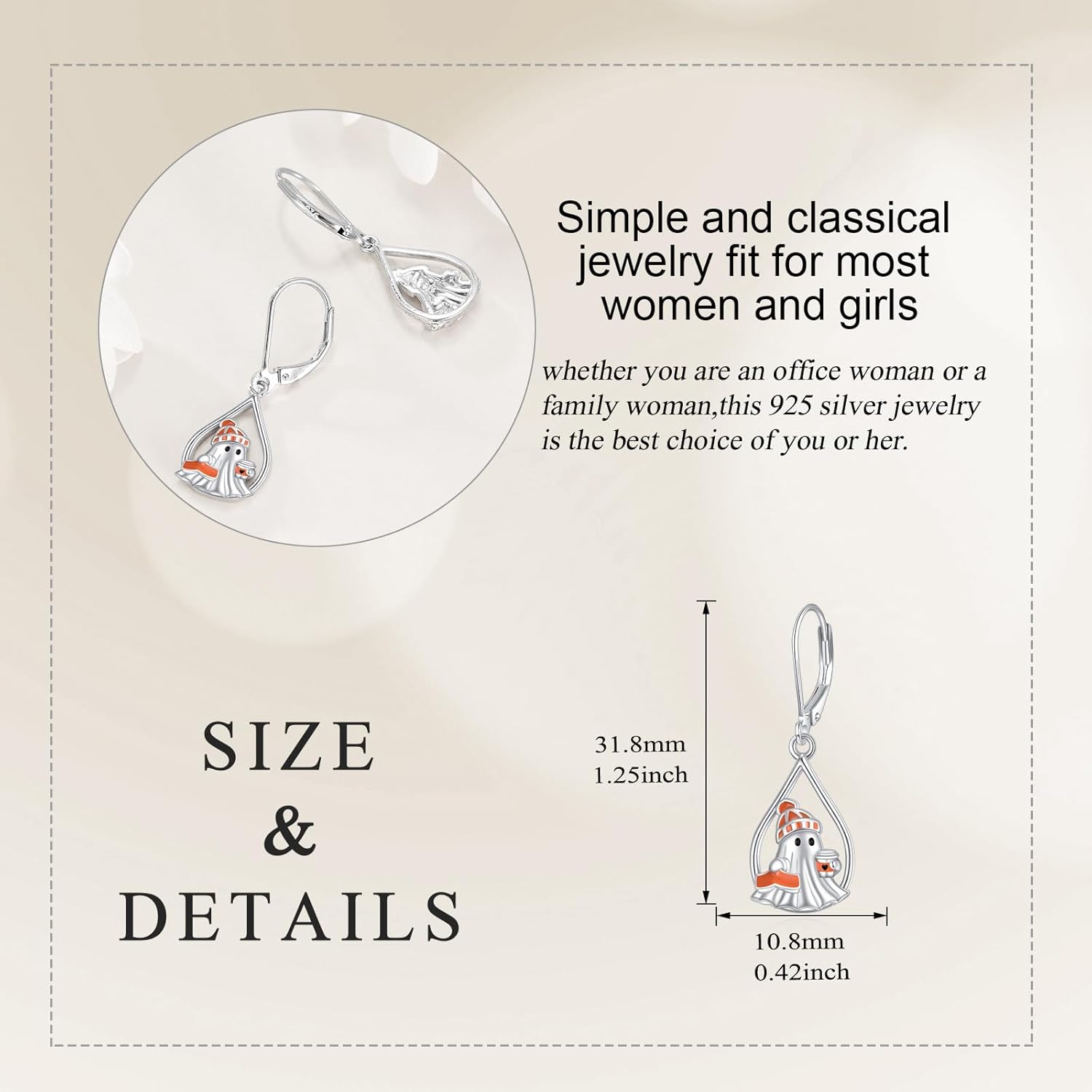 Ghost Leverback Earrings for Women 925 Sterling Silver Cute Ghost Dangle Drop Earrings Jewelry Halloween Gifts For Women - Image 2