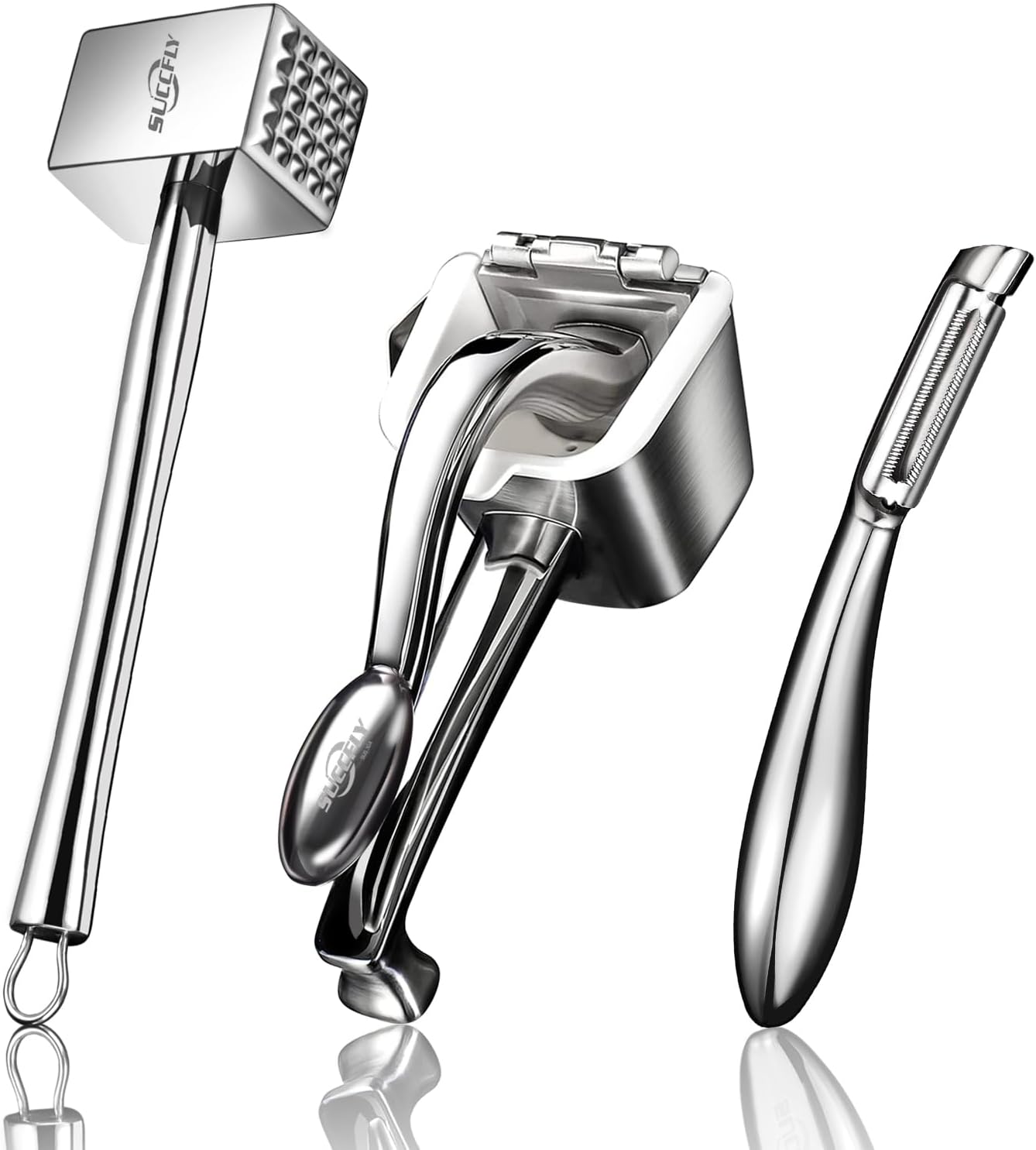 Premium Kitchen Tool Kit, Heavy Duty Manual Juicer + Meat Tenderizer + I Peeler, Food Grade Stainless Steel Ultra Durable