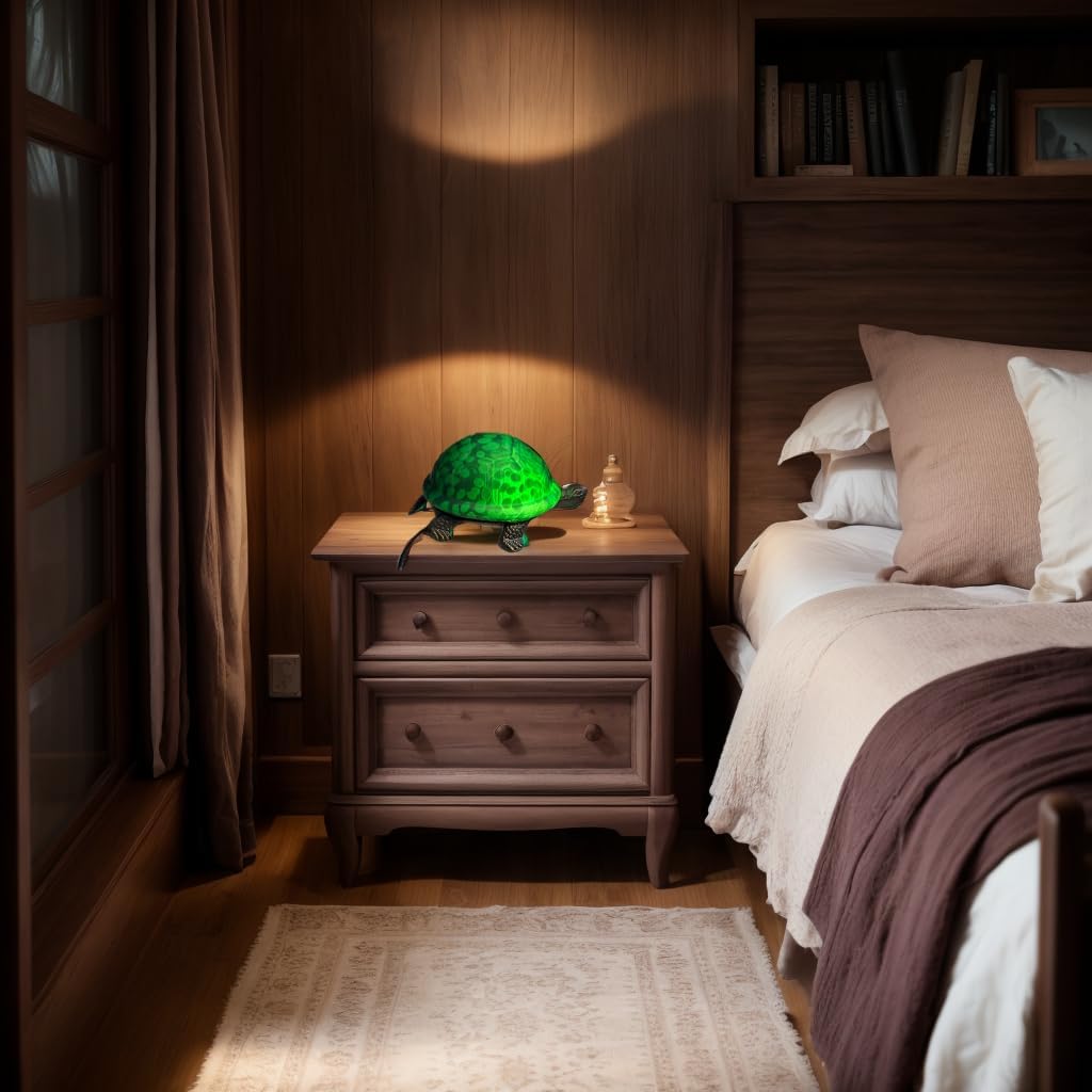 HUIMEIJU Tiffany Glass Turtle Table lamp,bedrrom Night Light.HMJ80015
