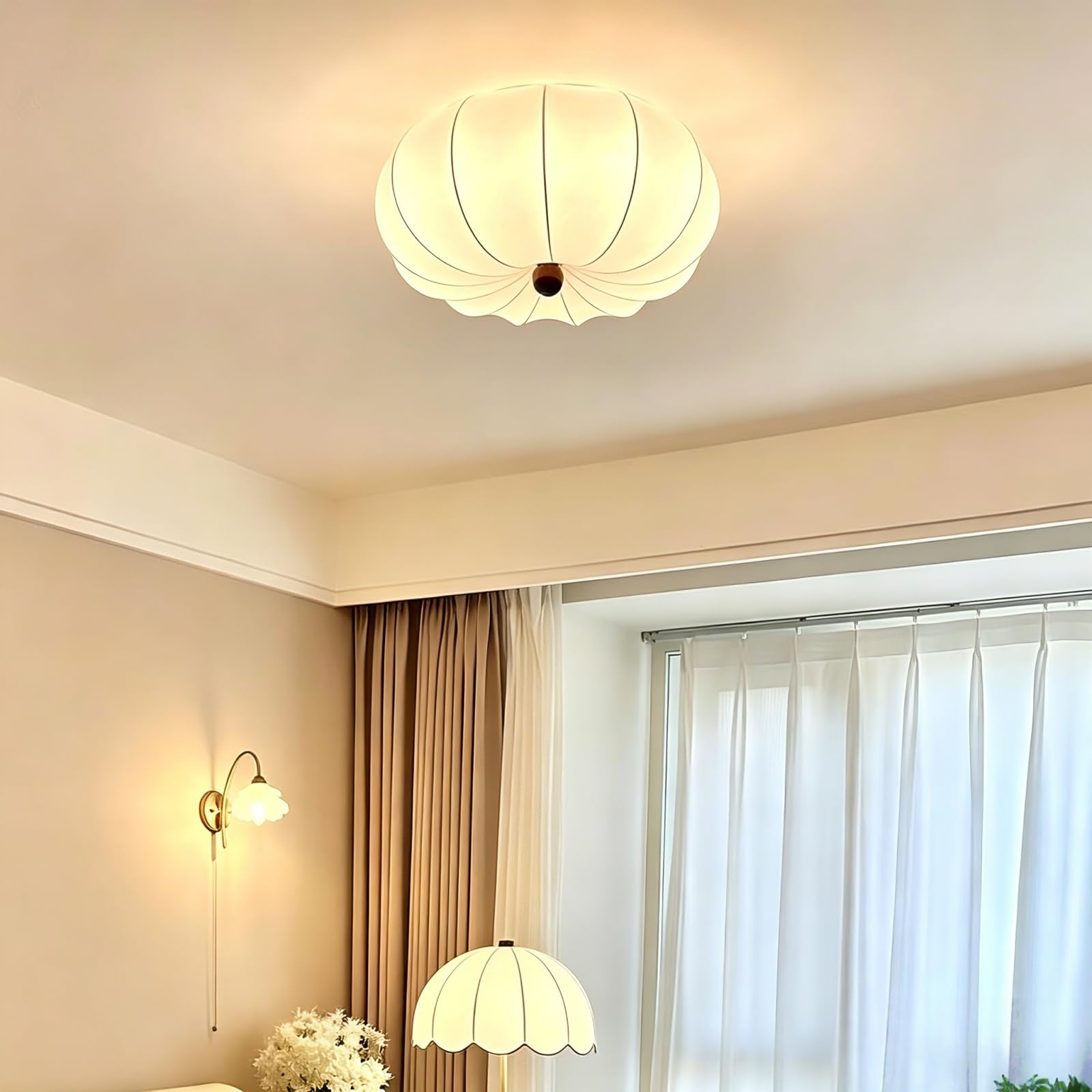 Jedwabista Tkanina Sufitowa, Japońska Lampa Sufitowa W Stylu Wabi-Sabi, Nowoczesna Minimalistyczna Oprawa Sufitowa Do Salonu, Jadalni, Sypialni I Przedpokoju (A,40cm)