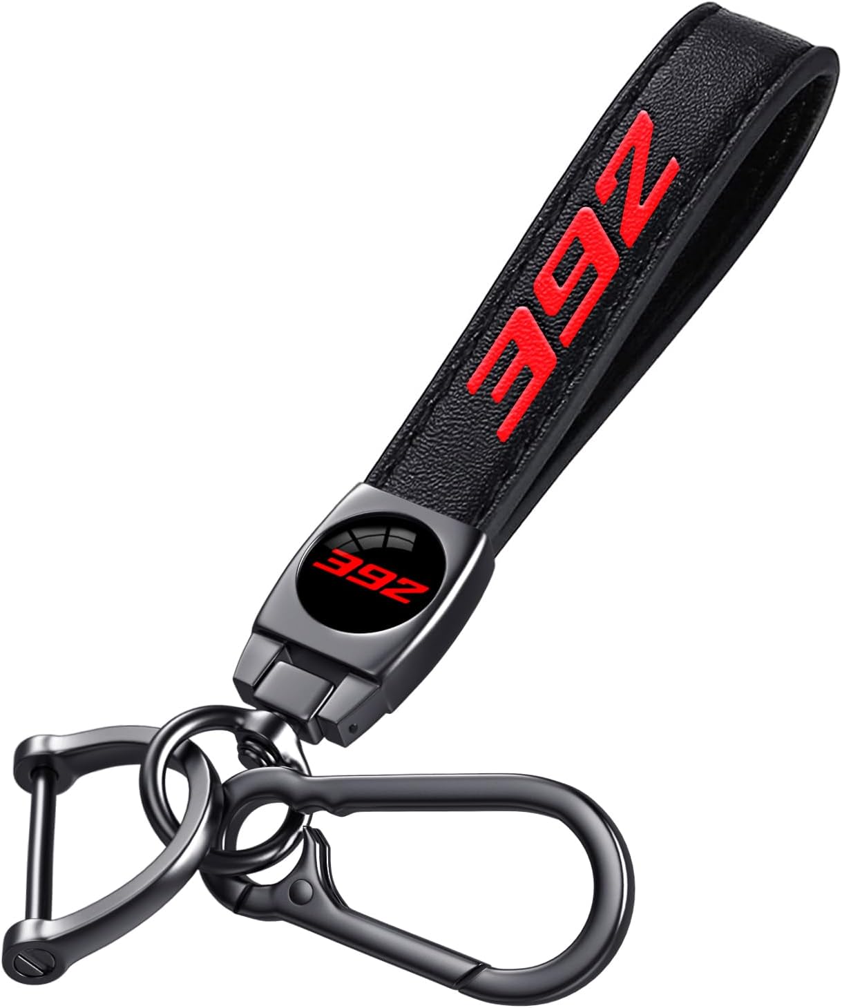 Black 392 Key Chain for Dodge Charger Challenger Durango & RAM SRT 392, Black Leather & Metal Car Key Fob Holder, Red 392 Logo Car Keychain Accessories