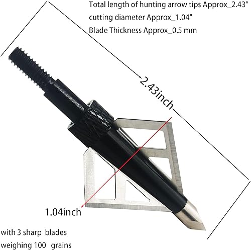 Miniatura 2 de Cabezas de caza con 3 cuchillas para tiro con arco, 100 o 125, grano, 12 unidades, puntas de flecha atornilladas, compatibles con arcos
