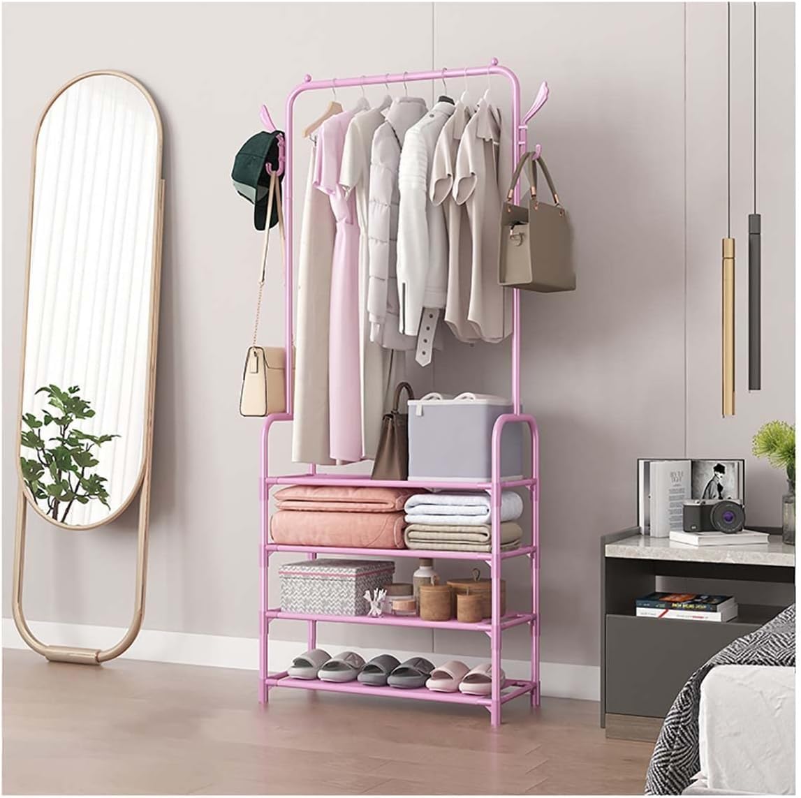 KIJyfgTR Entryway Coat Rack Hall Tree With 4-Tier Shoe Shelf Free-Standing Shoe Rack For Bedroom Living Room Hallway(Pink)