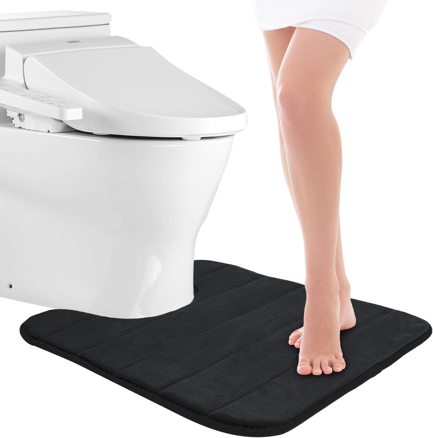 Pretigo Toilet Rugs U Shaped Memory Foam Toilet Rug Ultra Soft Bathroom Rugs Non Slip Bathroom Toilet Mat(20" x 24", Black)