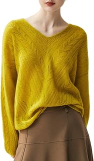 Cashmere Sweater for Women Fall Winter Outfits Relaxed Fit Pullover V-Neck Long Sleeve Jumper Knit Tops