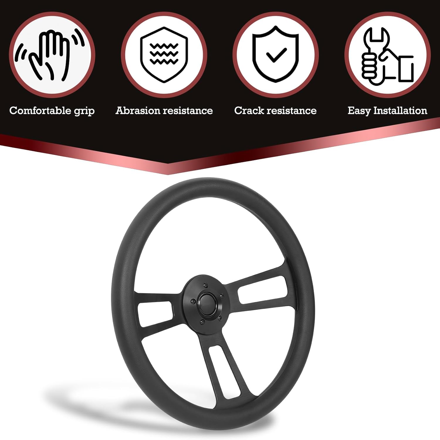 18" Universal Steering Wheel 455mm Black Aluminum Alloy Spokes,PU Leather Grip,5-Bolt for Kenworth,for Peterbilt,for Freightliner,for Volvo–63mm Deep Dish Design Truck Steering Wheel 18inch