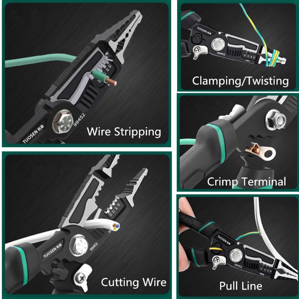 szhdxsy 9-in-1 Multifunctional Wire Stripper, 8.5in Wire Stripper and Crimping Tool, Multifunctional Wire breaking pliers, Cable cutters, Multi-functional pointed-nose pliers