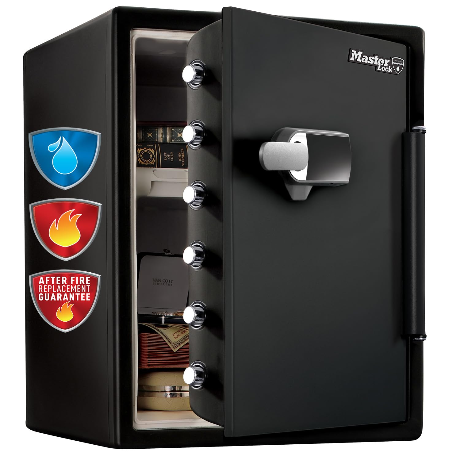 Master Lock Coffre Fort Anti Feu et Etanche à Code et Alarme, triple protection - vol, incendie et inondation, Combinaison Electrique, 56.6L, 60.3 x 47.2 x 49.1 cm