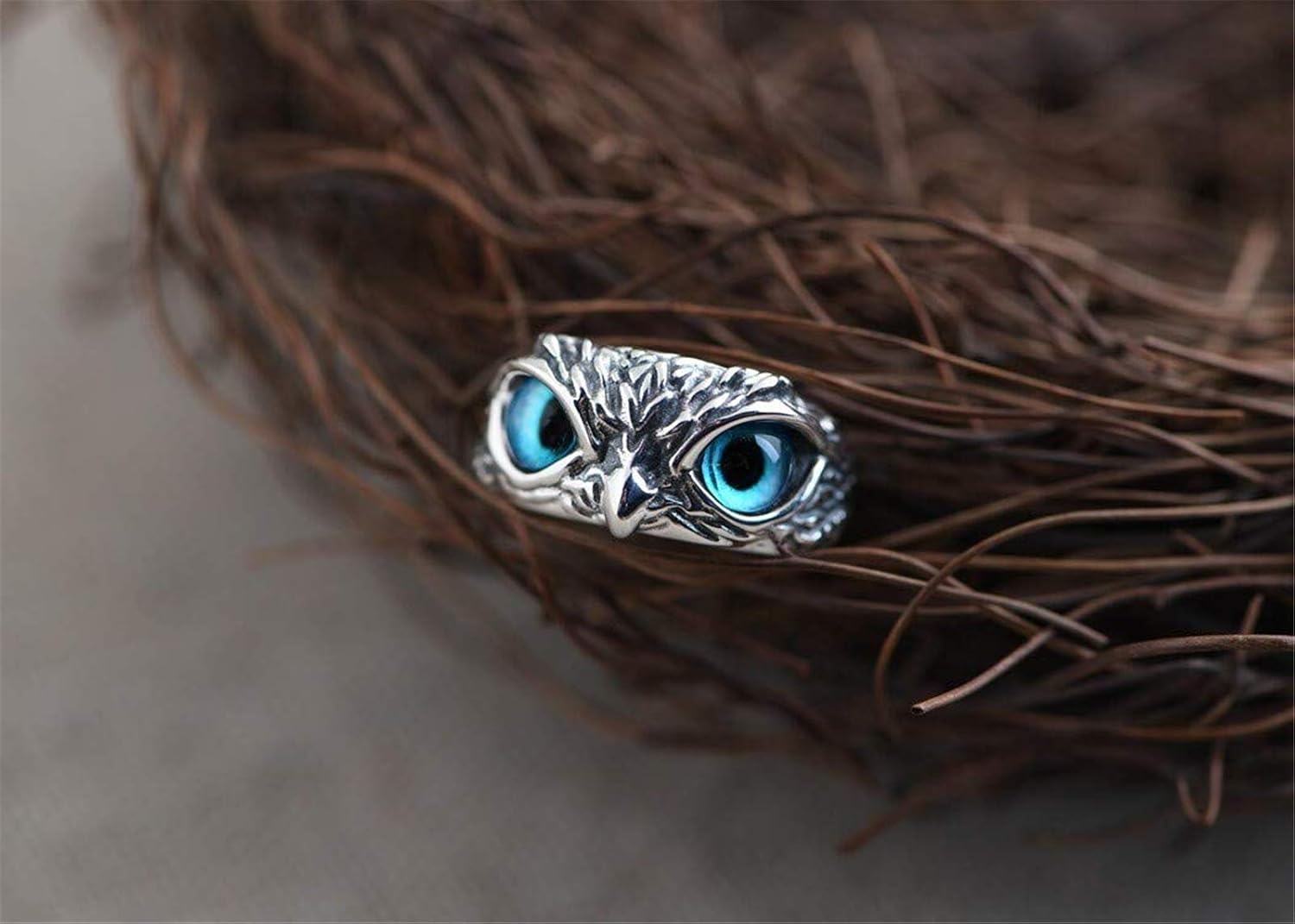 BHJKL 925 Sterling Silver Demon Eye Owl Ring,Silver Retro Animal Open Adjustable Ring, Ring Jewelry Gift for Women and Men.