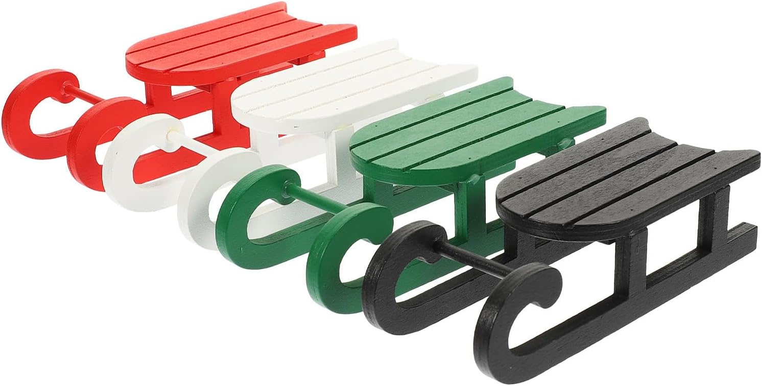 4pcs Mini Sleigh Wooden Desktop Christmas Decor for Table Display