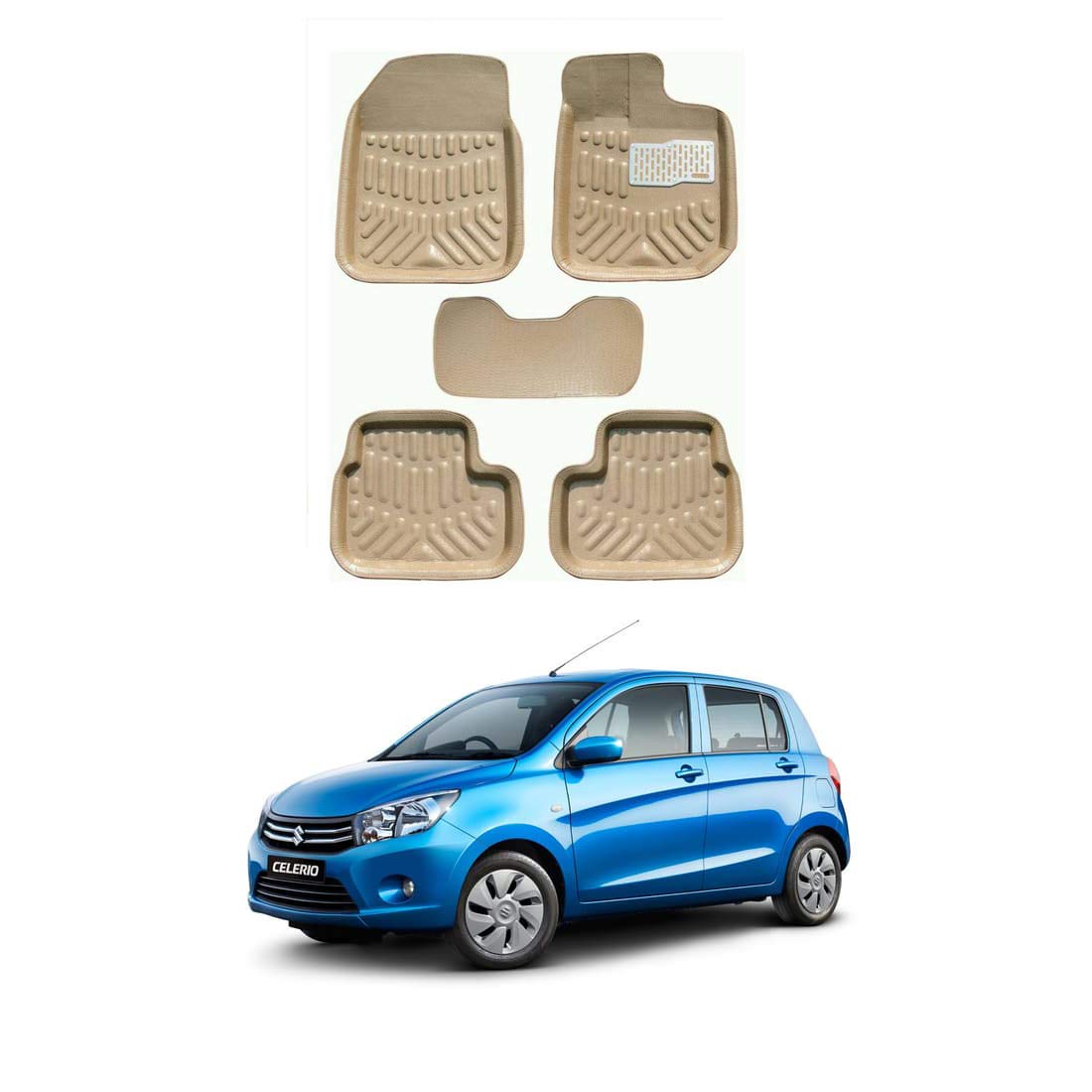 EIAC Plastic and Rubber 3D/4D Car Mat for Maruti Suzuki Celerio , Beige