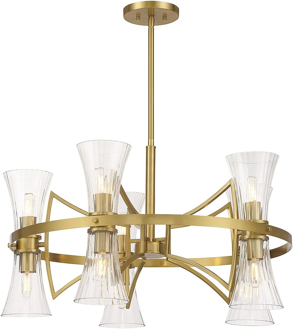 Savoy House 1-9704-10-322 Bennington Modern Vintage Clear Ribbed Glass Chandelier, 10-Light 600 Total Watts, 18" H x 31" W, Warm Brass