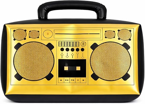 Large Inflatable Boombox | Inflatable Boom Box | 80s Hip Hop Boom Box | Old School Boombox | Blow Up Stereo 90s | 80s Hip Hop Party Decorations | Rap Costume Accessories Gold