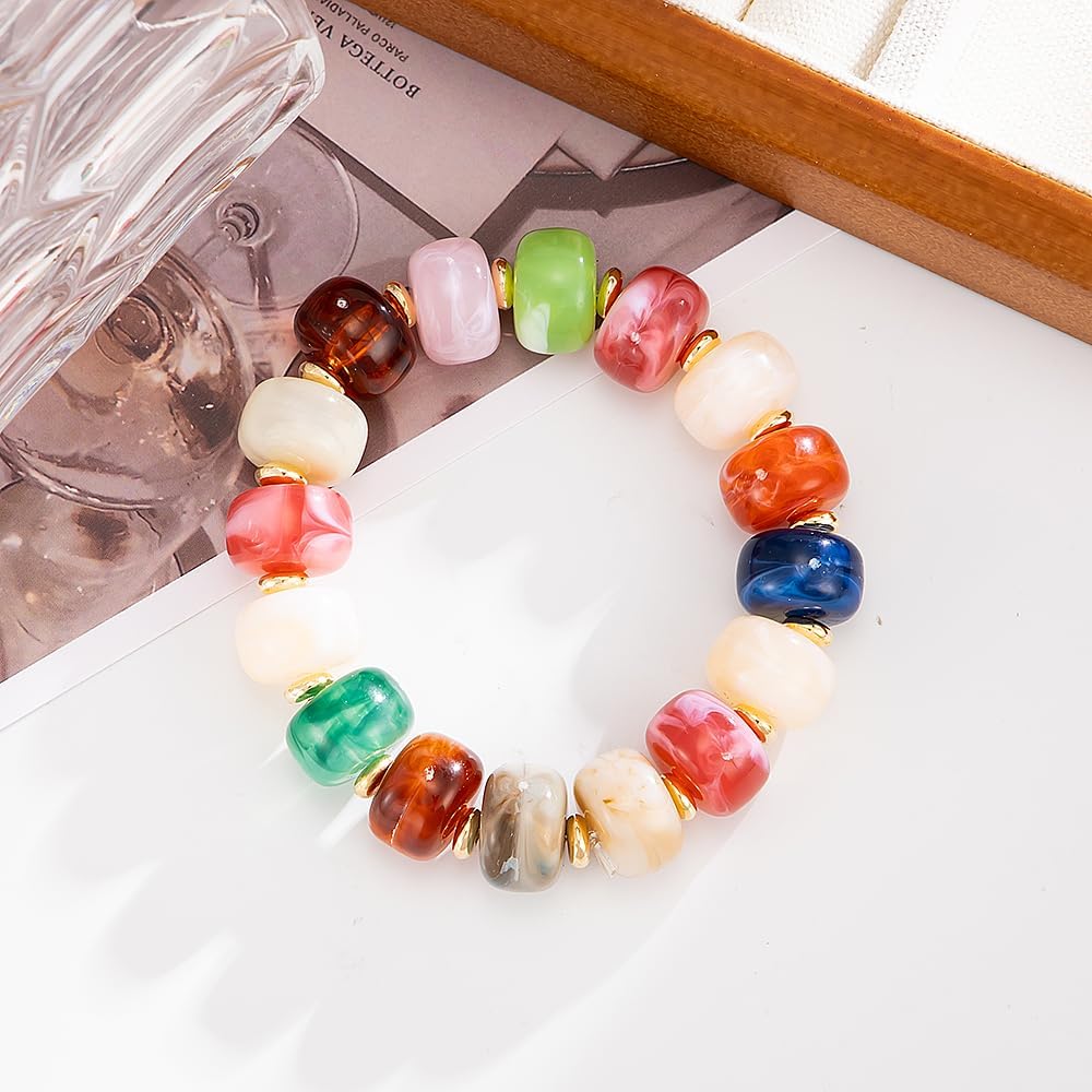 Colorful Chunky Beaded Bracelet for Women Multicolor Acrylic Resin Beads Bracelet Boho Statement Chunky Bracelet Summer Vacation Jewelry