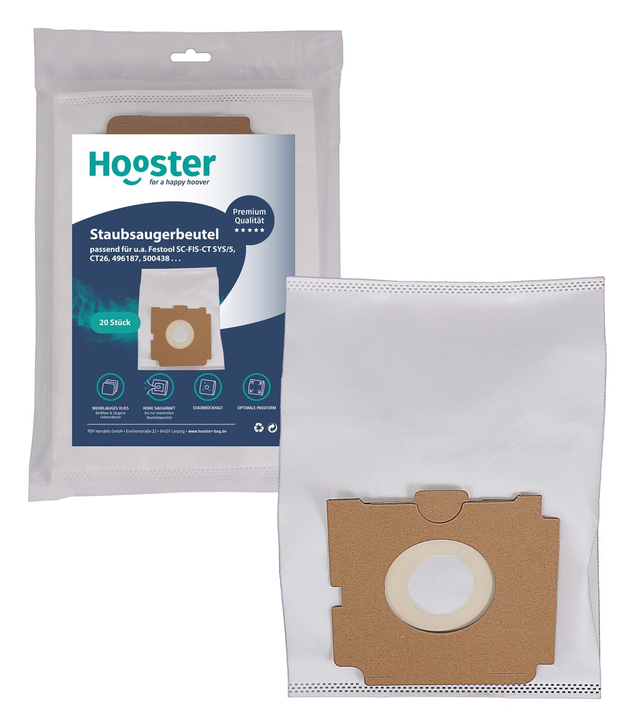 20 Stück Staubsaugerbeutel für Festool | Ersatz für FESTOOL 500438 Filtersack SC FIS CT SYS/5