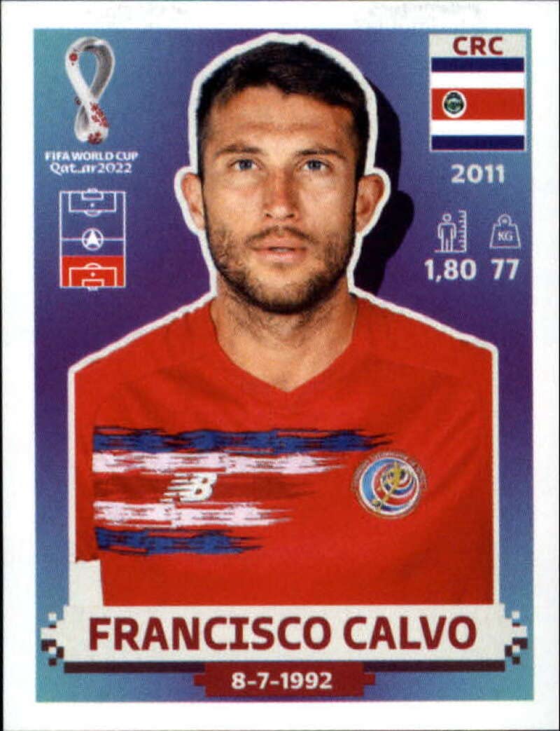 2022 Panini World Cup Soccer Sticker #CRC6 Francisco Calvo Costa Rica Group E Official Qatar WC Album Sticker in Raw (NM or Better) - Measuring 2 Inches Wide X 2.5 Inches Tall