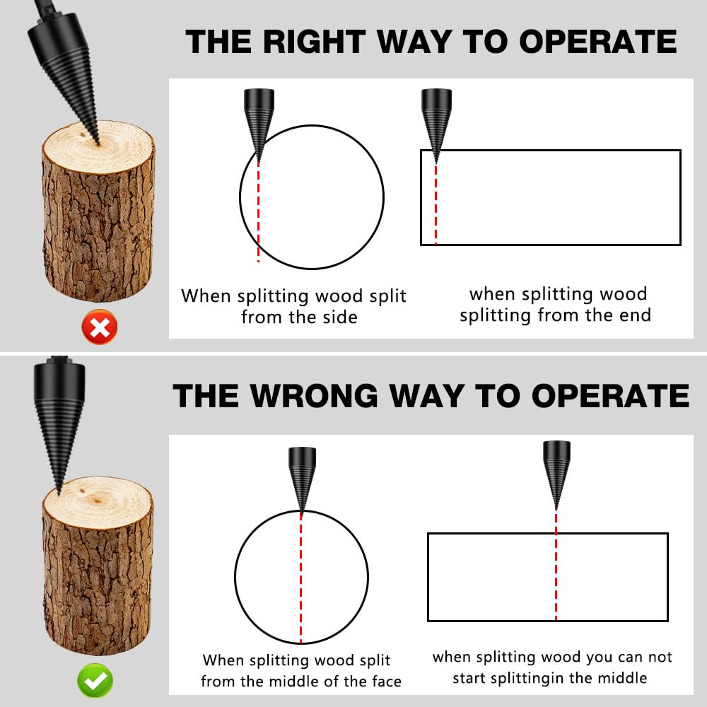 Foret de Fendage de Bois, 32 mm + 42 mm Fendeur de Bûches électrique avec 5 Poignées, Foret à Bois de Chauffage pour Fendeuse de Bois, Fendeuse de Buches électrique pour Perceuse électrique