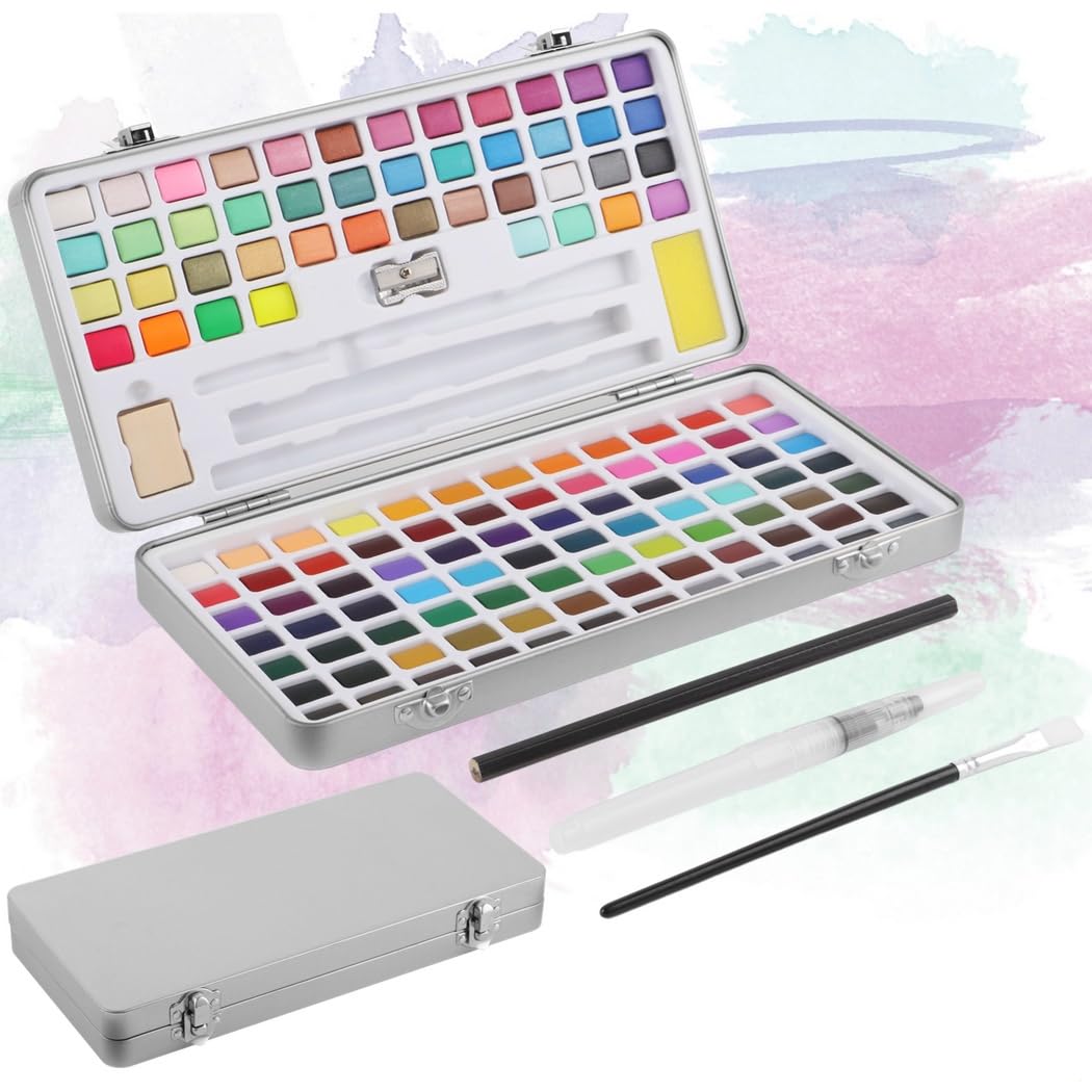 Aquarellfarben-Set mit 128 Farben, Zeichenset mit Pinsel und Bleistift, tragbares Wasserfarben-Set mit Eisen-Box, Kunstbedarf für Erwachsene, Studenten, Anfänger, Profis
