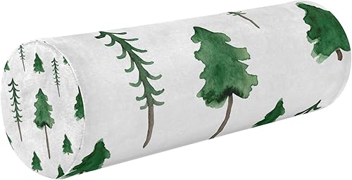 JUNZAN Forest Watercolor Decorative Bolster Pillow Neck Roll Pillows for Bed Round Pillows Decorative for Round Bolster Cover with Zipper Pillow