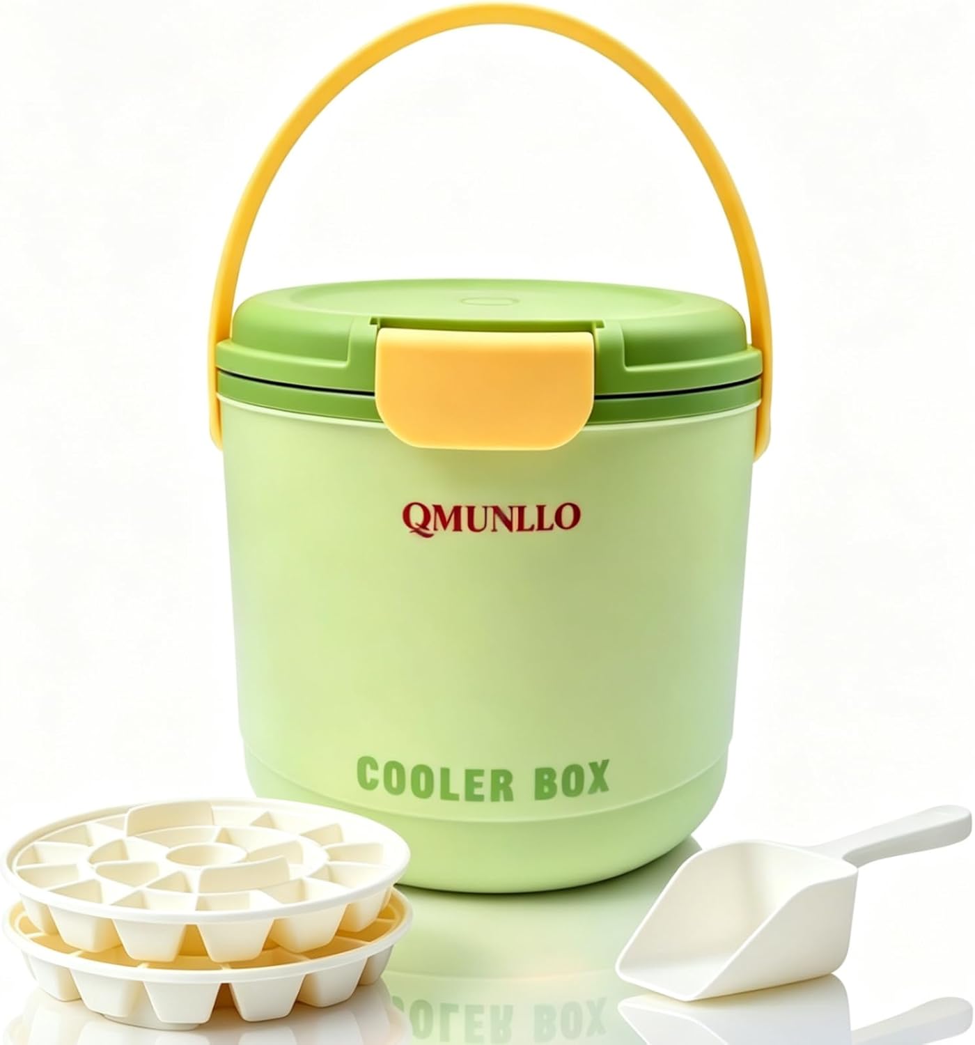 QMUNLLO 2.6L / 2.7QT Insulated Ice Bucket with Silicone Lid, Spoon & 40-Cube Double-Layer Ice Tray, Ideal for Outdoor Events, Parties & Cocktail Bars(Green)