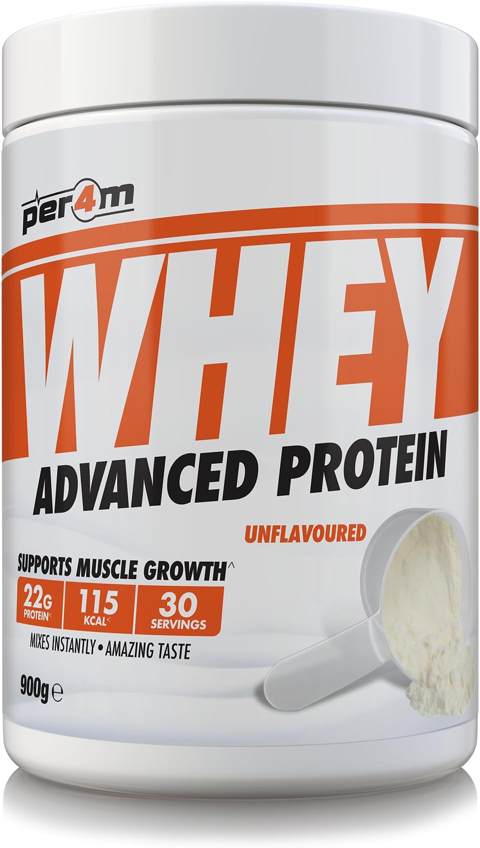 Whey Protein Powder | High Protein Shake for Muscle Growth & Recovery | Low Sugar Gym Supplement | Sports Nutrition Drink + Amino Acids (900g, Unflavoured)