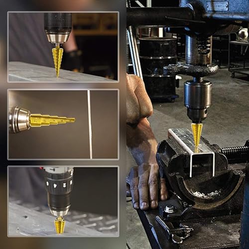 Miniatura 19 de Zhushan Juego de 5 brocas escalonadas, broca escalonada de alta velocidad, HSS cobalto, agujeros múltiples, 50 tamaños, broca escalonada de titanio