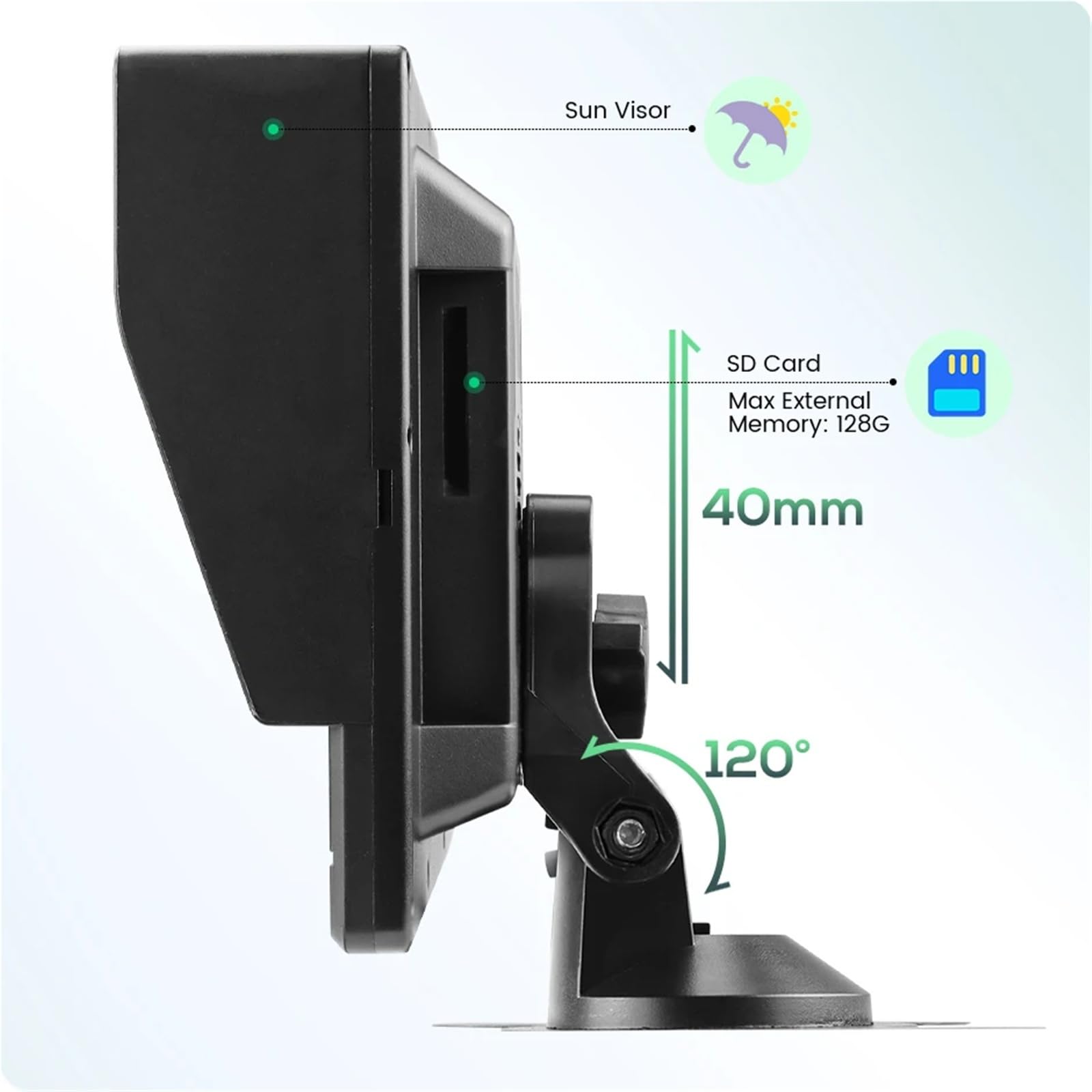 Monitor de 7" con grabación en Bucle for Camiones, Coches, aparcamientos, Pesca, Compatible cámara 2 Canales(4Pin Cable QP732)