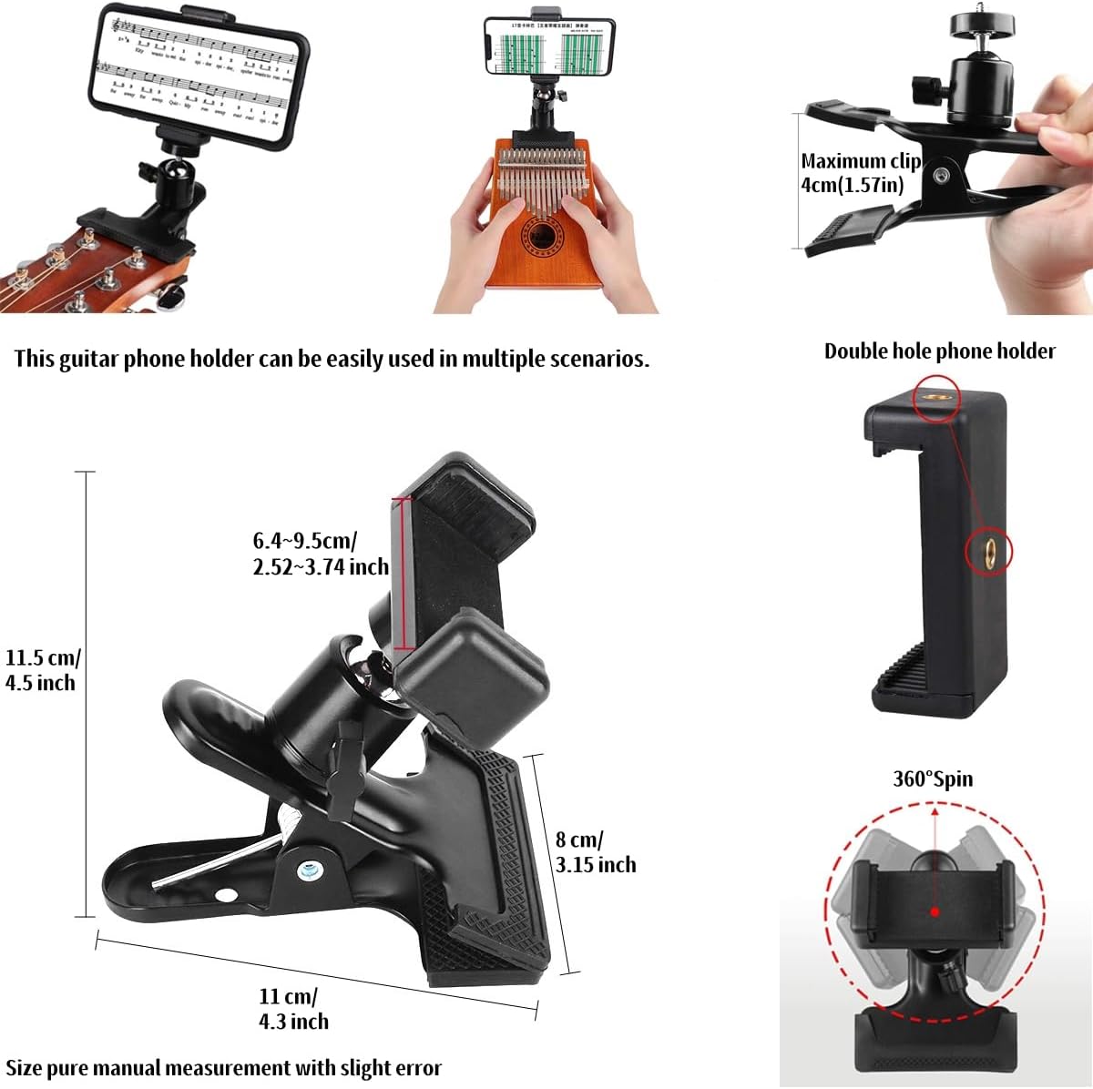Guitar Accessories for Beginners - 1 Ukulele Bass Guitar Phone Holder for Live Broadcast Video Recording,1 Guitar Capo, 1 Guitar Tuner With Guitar Picks