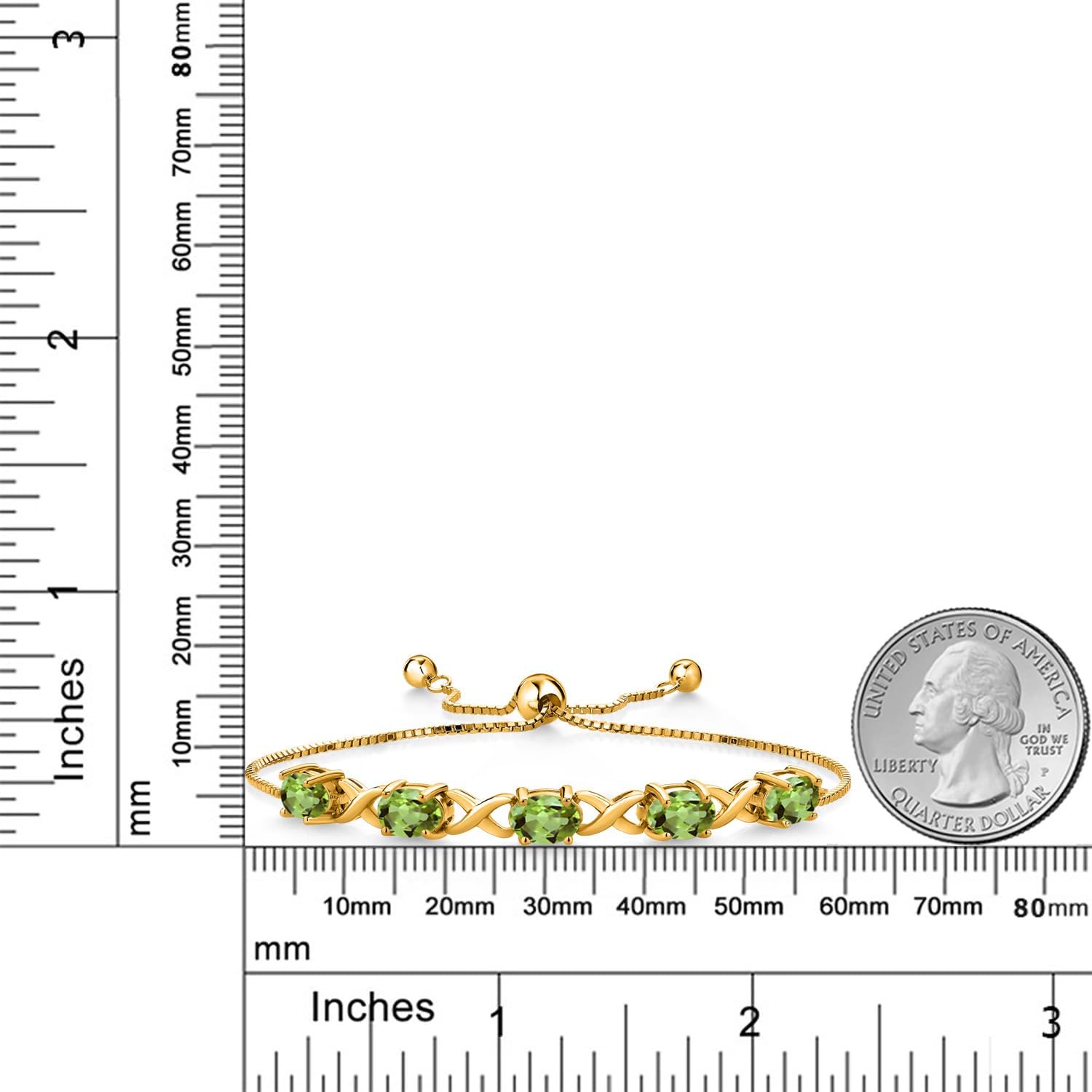 Gem Stone King 2-6 Cttw Oval 5-Stone Infinity Bracelet For Women | 18K Yellow Gold Plated Silver | Gemstone Birthstone | Oval 7X5MM | Easy-On Easy-Off | Adjustable Up to 9 Inches