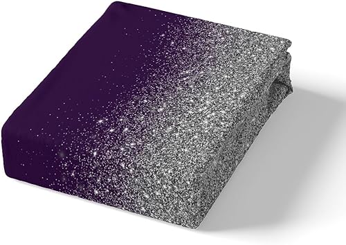 Miniatura 5 de Manfei Sábana bajera ajustable con purpurina tamaño individual, juego de ropa de cama de arte abstracto moderno de 2 piezas para niños, niñas,