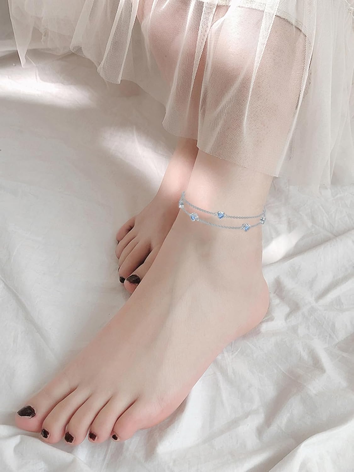 Dorunmo Heart Birthstone Anklet Bracelets for Women 925 Sterling Silver Birthday Jewelry Best Mother's Day for Women Wife - Image 5