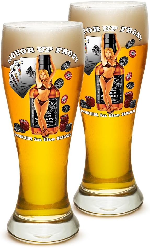 Erazor Bits Pilsner Man Cave Gifts for Men or Women ? Liquor Up Front Poker In The Rear Beer Glassware ? Barware Glasses - Set of 2 (23 Oz)