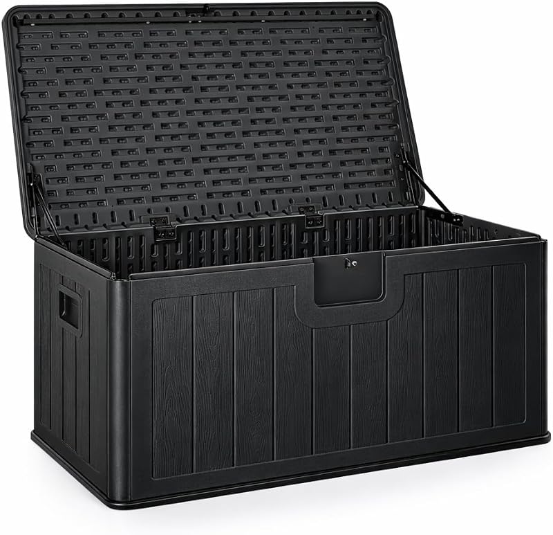 Baúl exterior almacenaje de resina impermeable multiusos 410L | Arcón de jardín resistente a la intemperie | Almacenamiento de cojines, herramientas o juguetes | Cofre organizador con tapa y asas