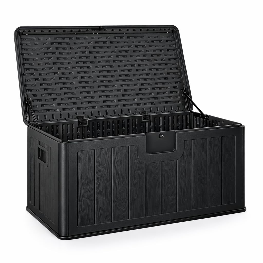 Baúl exterior almacenaje de resina impermeable multiusos 410L | Arcón de jardín resistente a la intemperie | Almacenamiento de cojines, herramientas o juguetes | Cofre organizador con tapa y asas