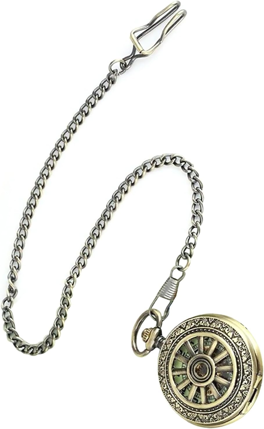 Retro Pocket Watch with 30CM Chain, Built-in Hand-Winding Mechanical Movemnt for Men Women