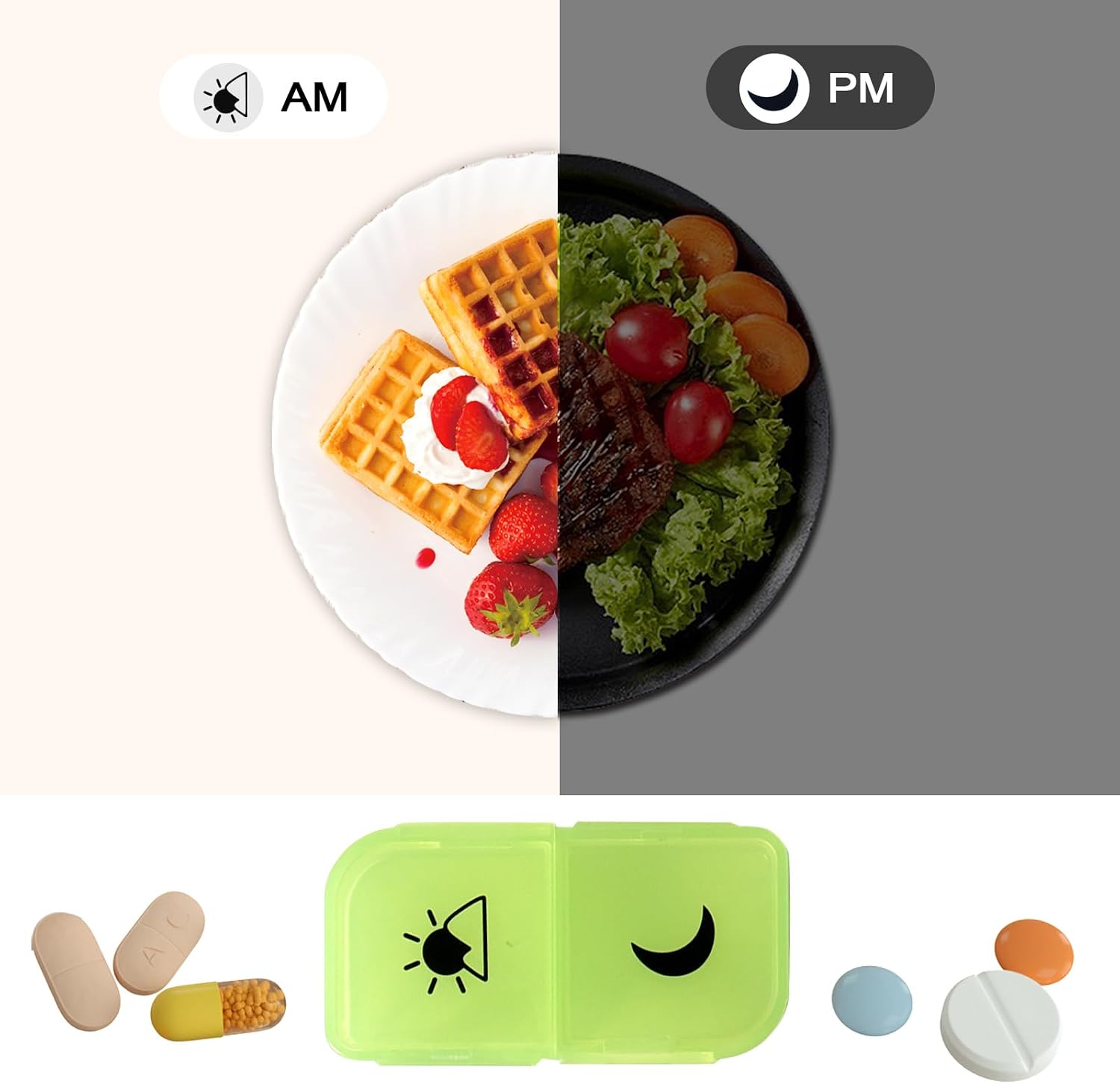 Weekly Pill Organizer 2 Times a Day, AP PM Pill Box，Detachable Pill Case | Food-Grade Material,Travel-Friendly,7 Day Pill Container Medium,Compartment holds up to 6 fish oil or 10 vitamin-Transparent