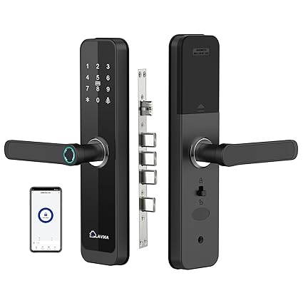 LAVNA Smart Digital Door Lock with 6 Way of Access Fingerprint, Bluetooth Mobile App, OTP, PIN, RFID Card and Manual Key Access for Wooden Doors (LA8, Black)