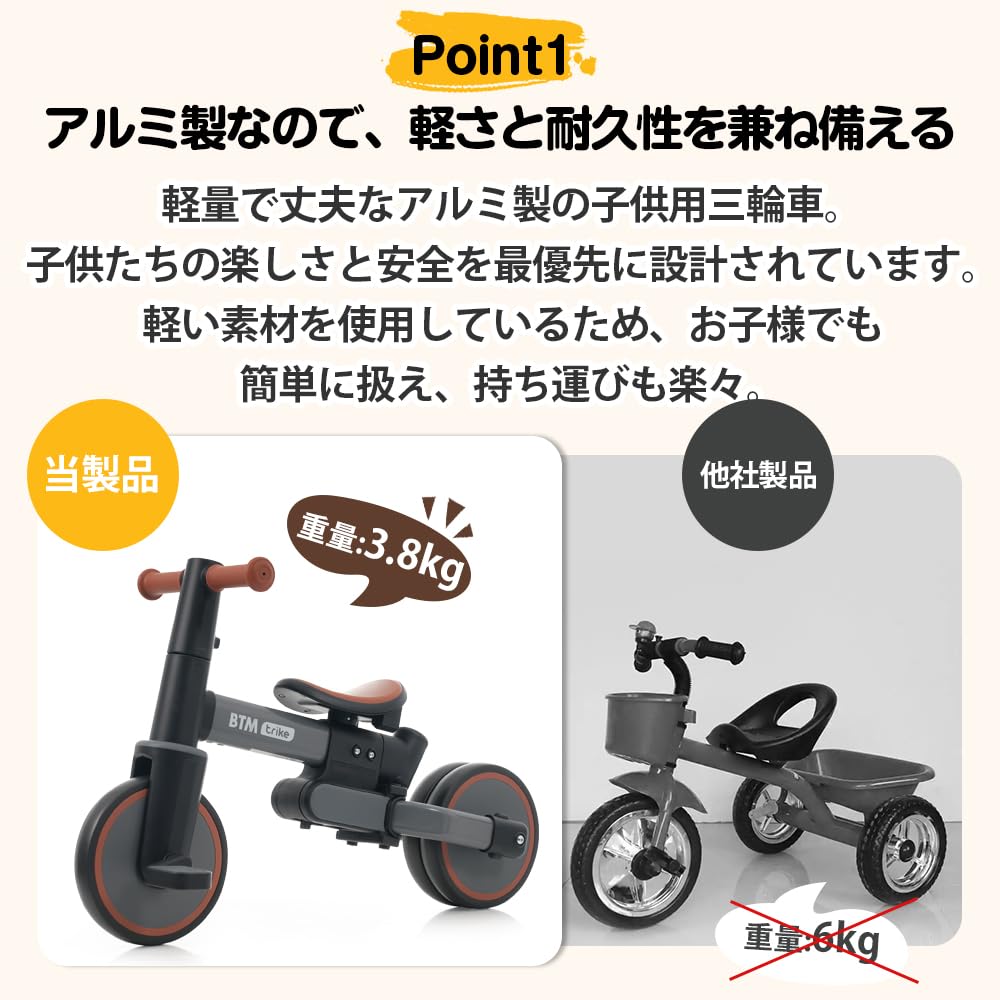 Amazon.co.jp: BTM 子供用三輪車 5in1 三輪車のりもの 押し棒付き超