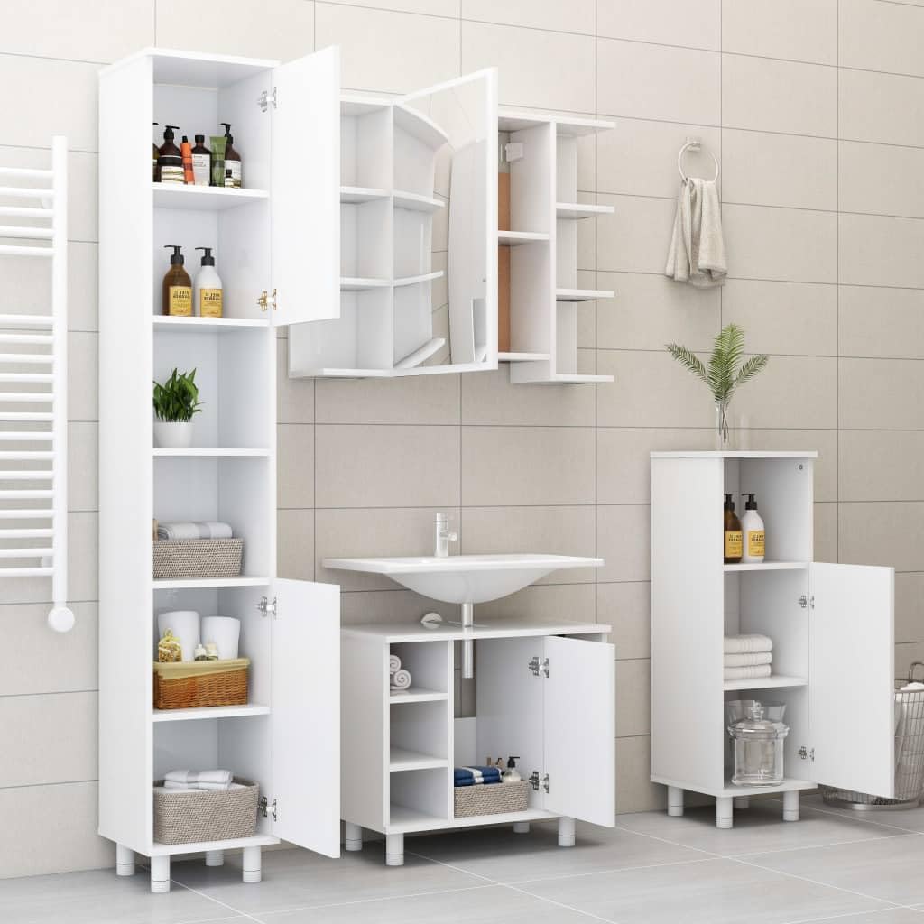 vidaXL Armario de Espejo de Baño Aseo Almacenamiento Almacenaje Mueble Estante para Lavadero Ordenado Robusto Contrachapada Blanco 80x20,5x64cm