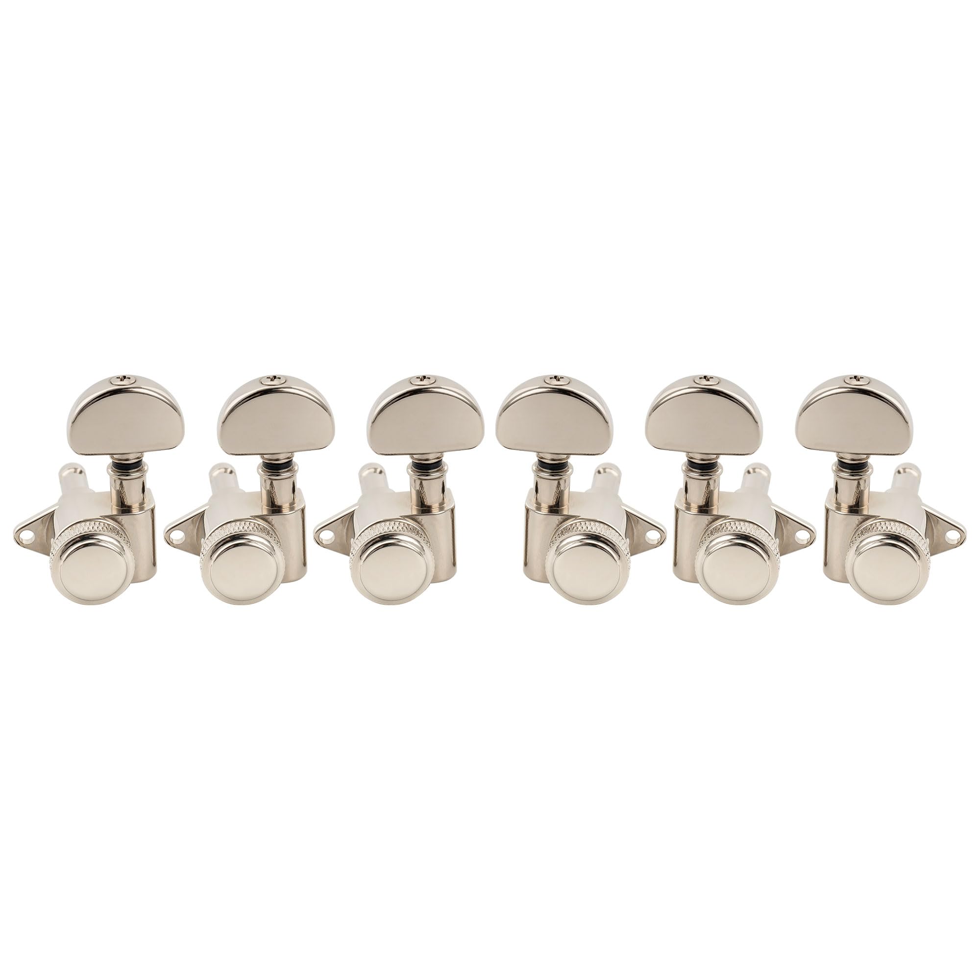 Musiclily Pro R18K 3R3L Set Meccaniche Autobloccanti 18:1 Ratio Locking Tuners con Paletta Mezza Luna Vite 90° per Chitarra Elettrica Acustica, Nickel