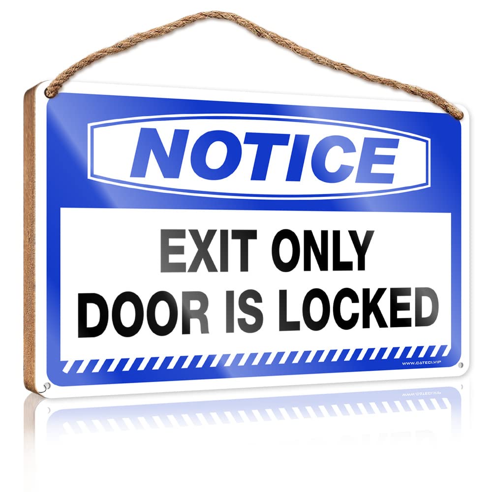 DTHA Funny Hanging Sign Notice Exit Only Door Is Locked Wooden Sign Funny Bedroom Decor Wood Hanging Sign Plaque(23X35CM)